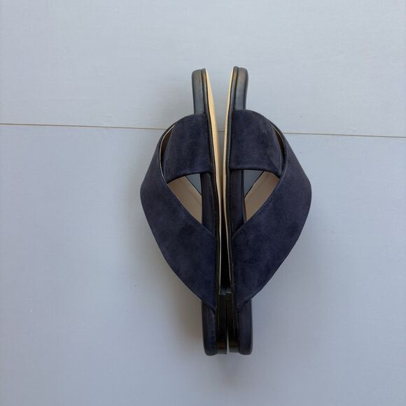 L'AGENCE Camila Slide Sandals Crossover 37 (US 7) Navy Blue Suede Leather Costal - Picture 7 of 9